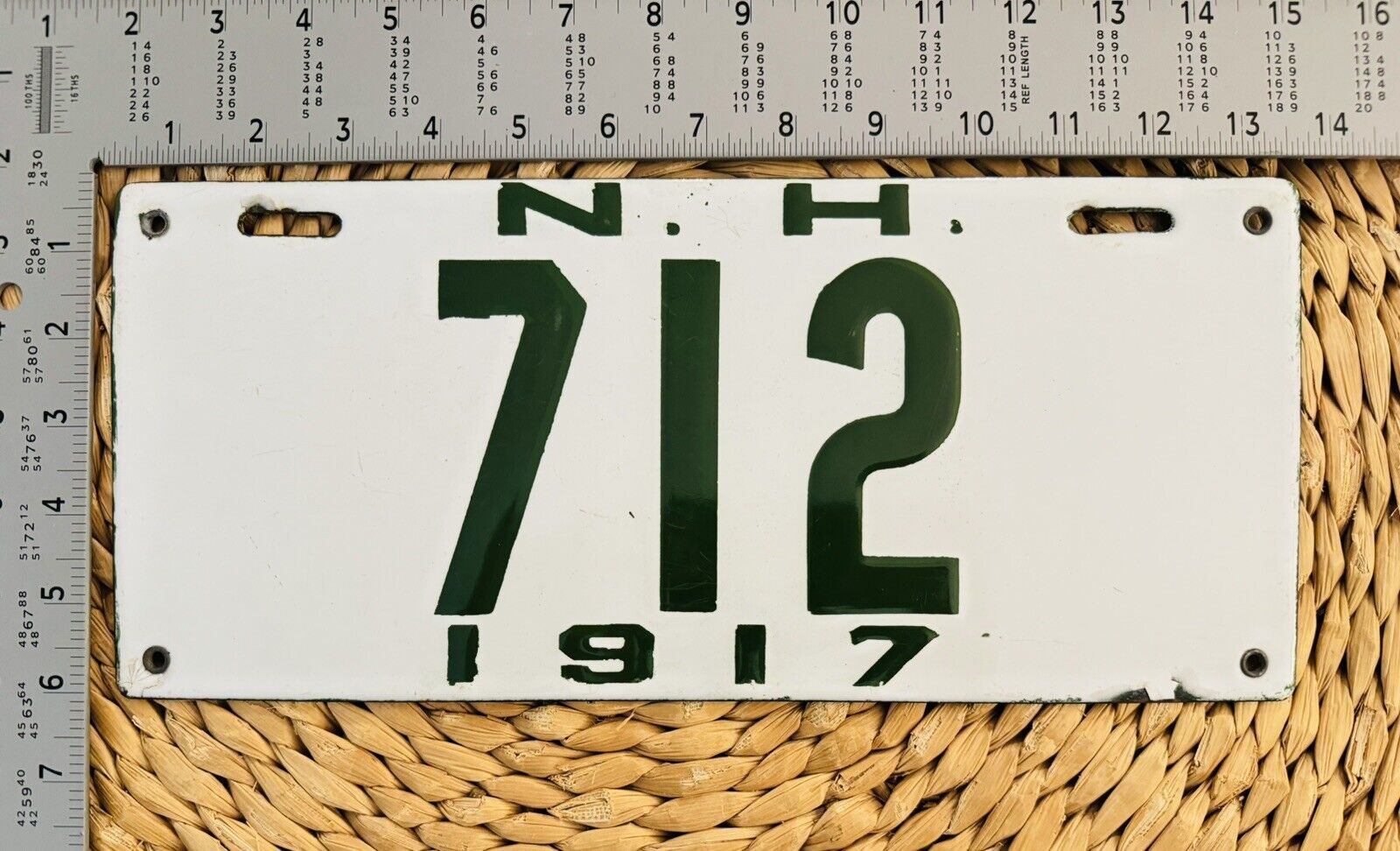 1917 New Hampshire Porcelain License Plate 712 ALPCA Garage Low Number