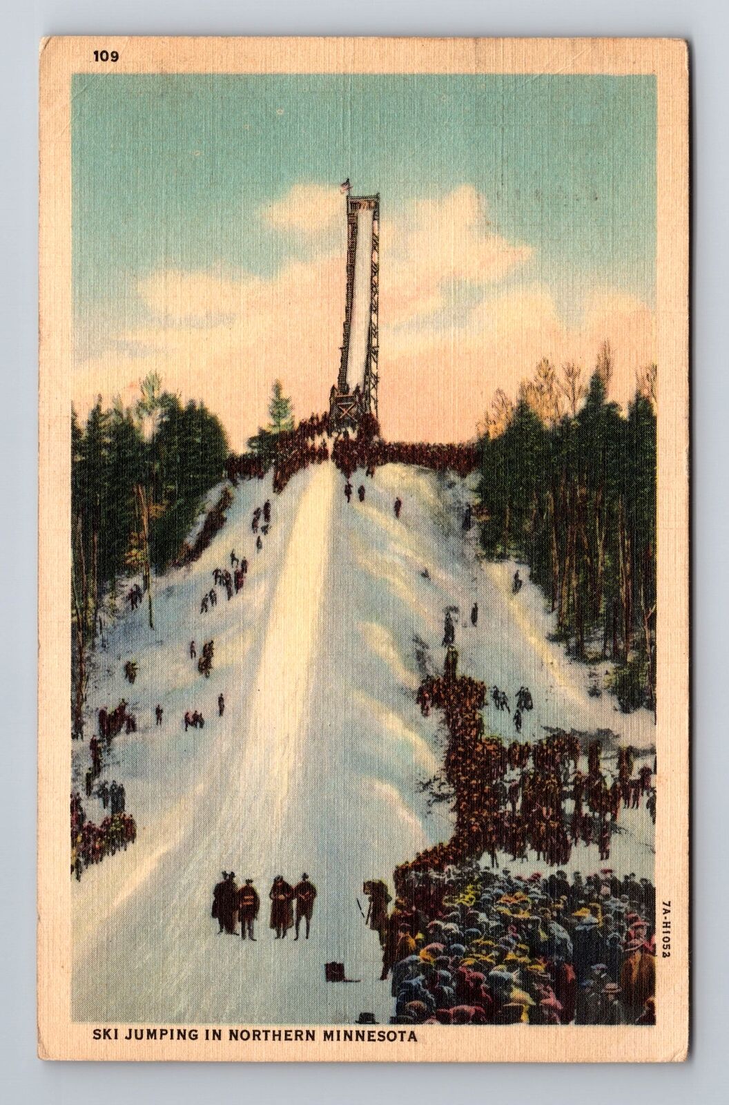 MN-Minnesota, Ski Jumping, Antique, Vintage c1938 Souvenir Postcard