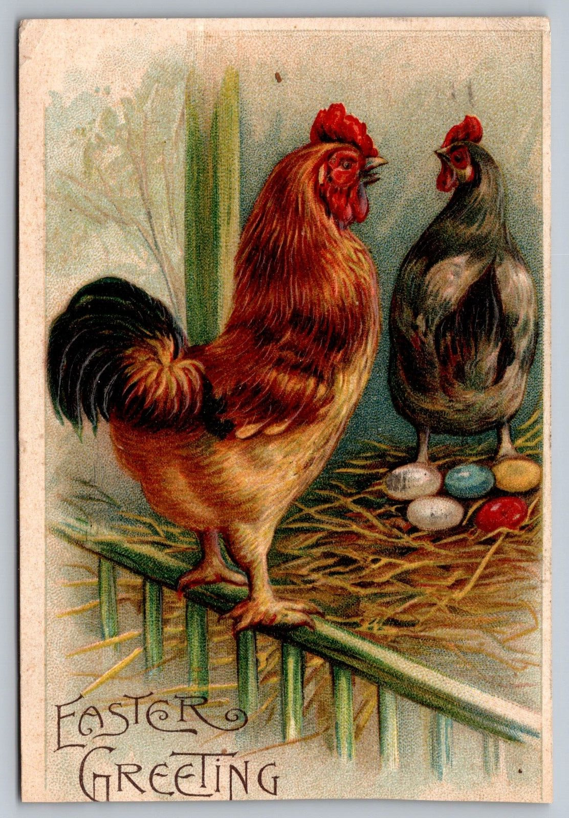 Easter Greeting c1908 Antique Embossed Postcard