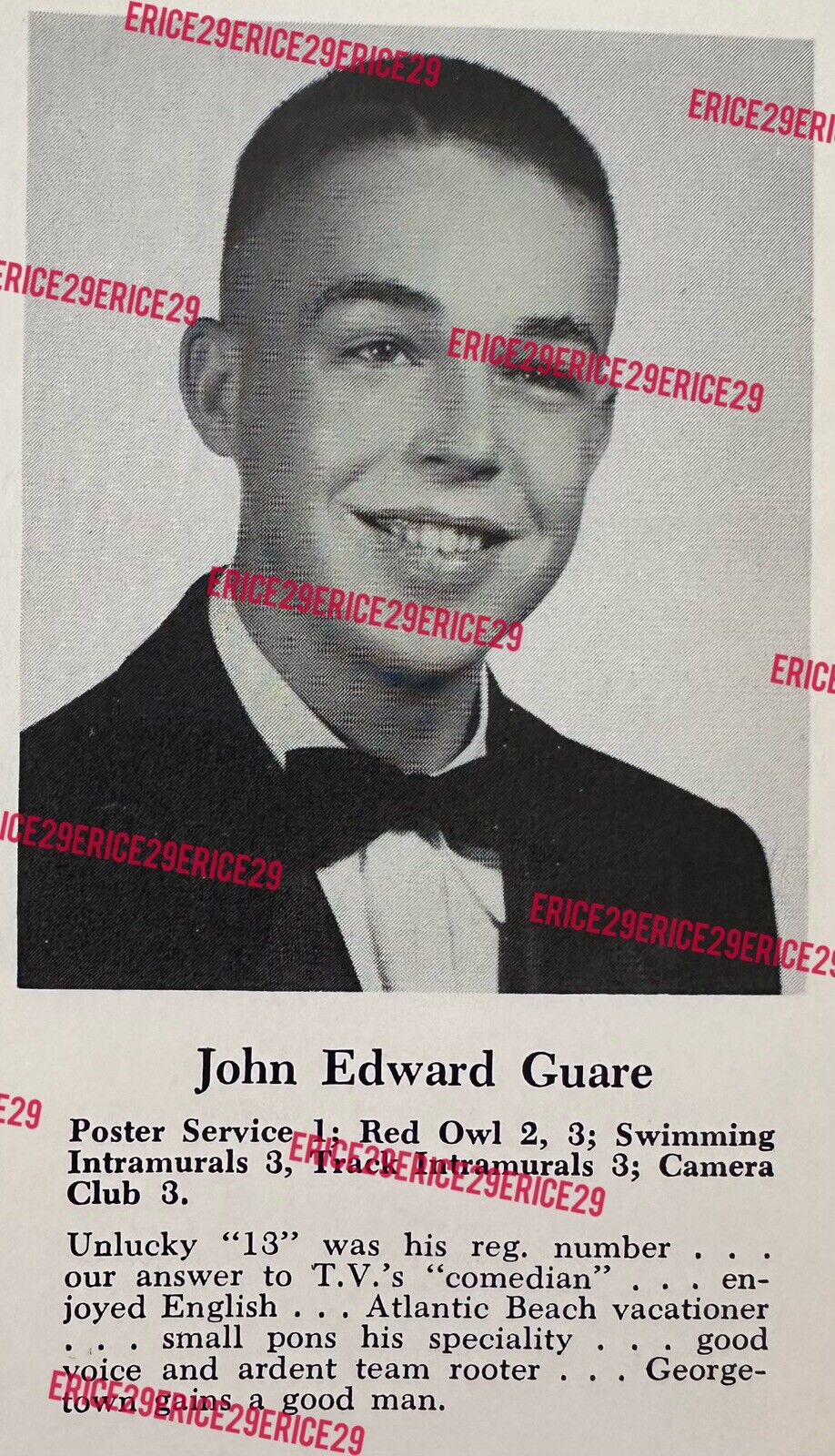 John Guare Playwright & Screenwriter Yearbook 1956 St. John's Preparatory School