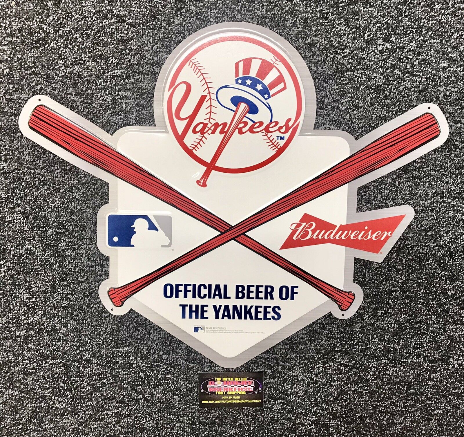 Budweiser New York Yankees MLB Baseball Metal Beer Sign 22x18” - Brand New