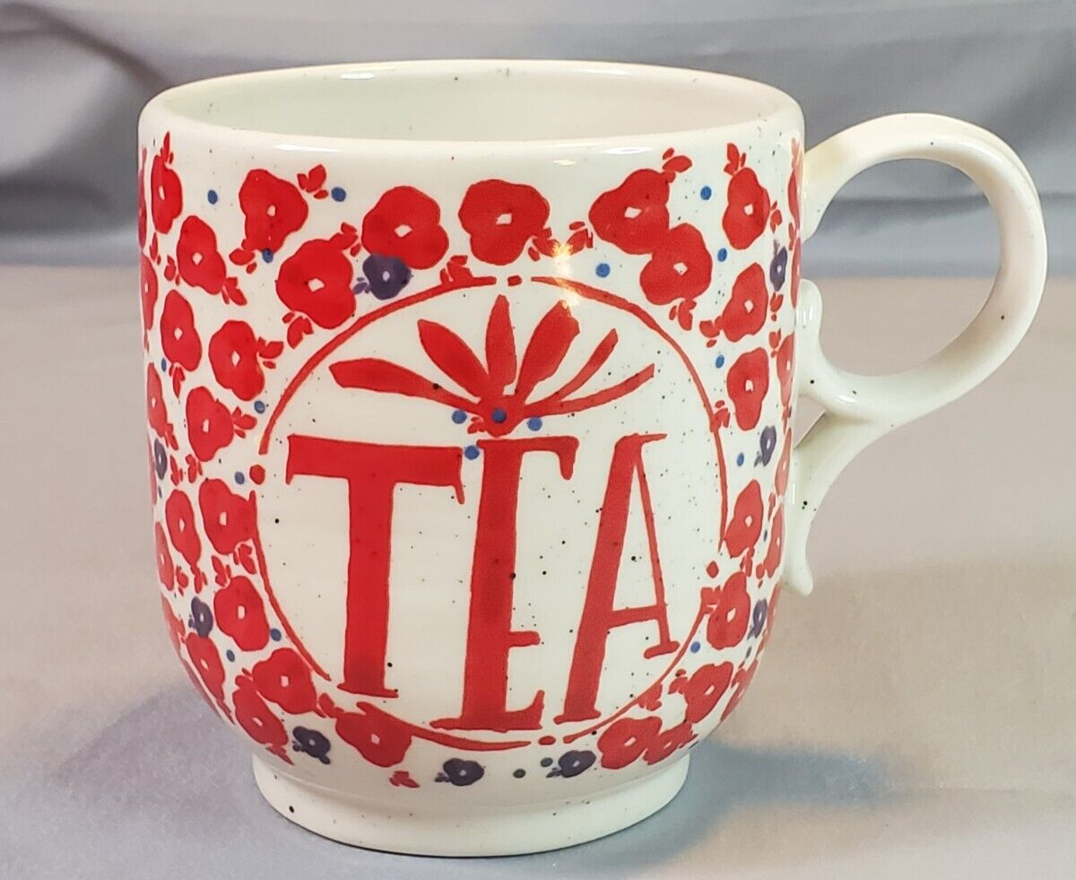 Anthropologie Elevenses TEA Mug Red Poppy Floral Large Teacup Ceramic