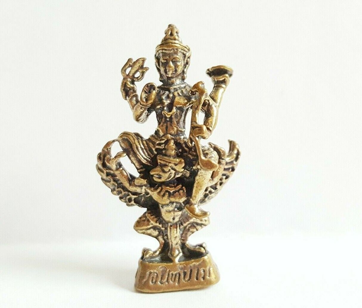 Hindu Statue Vishnu Narayana Arrow Riding Garuda King Bird Worship Golden Tiny