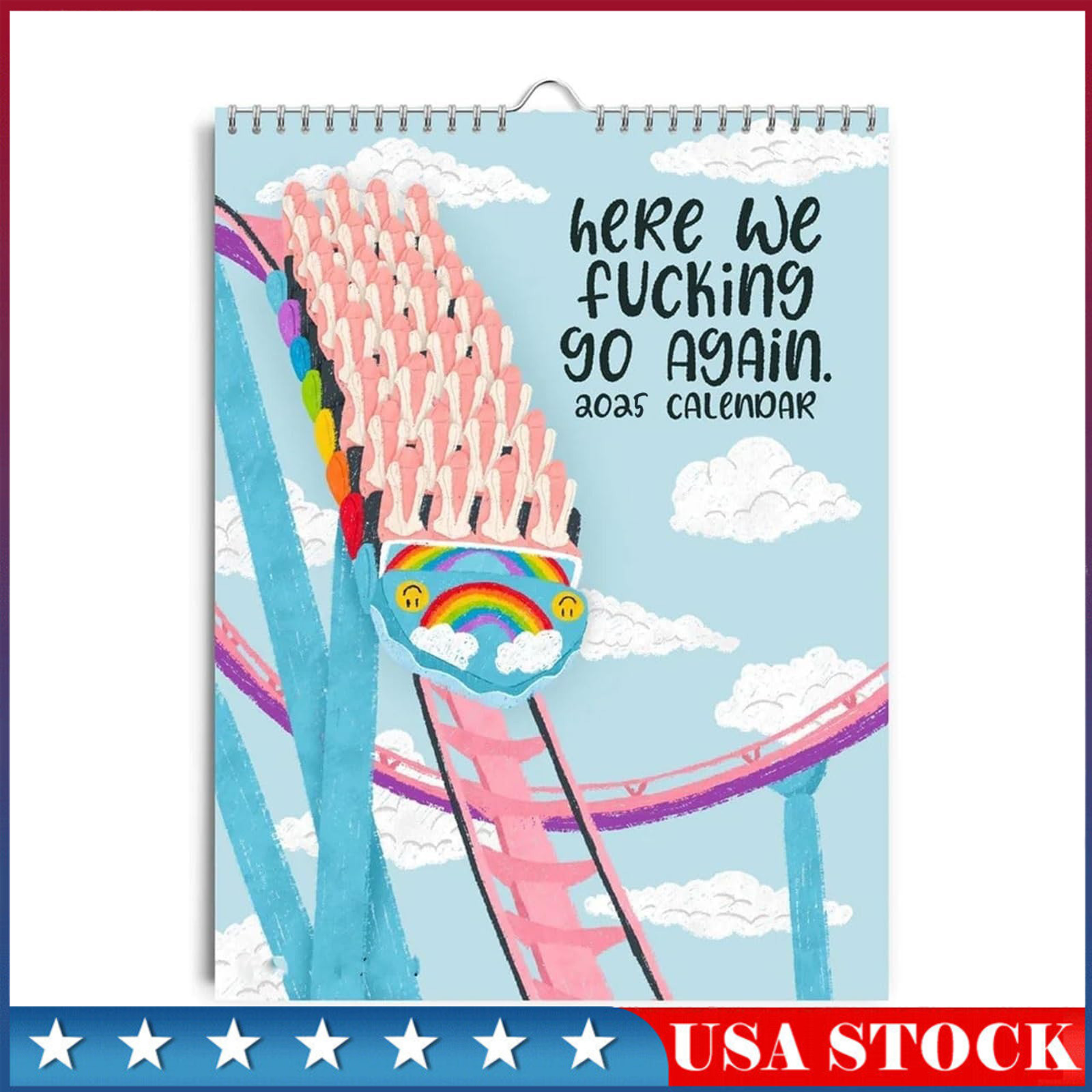 Here We F ucking Go Again 2025 Calendar,Hanging Monthly Calendar for Home Office