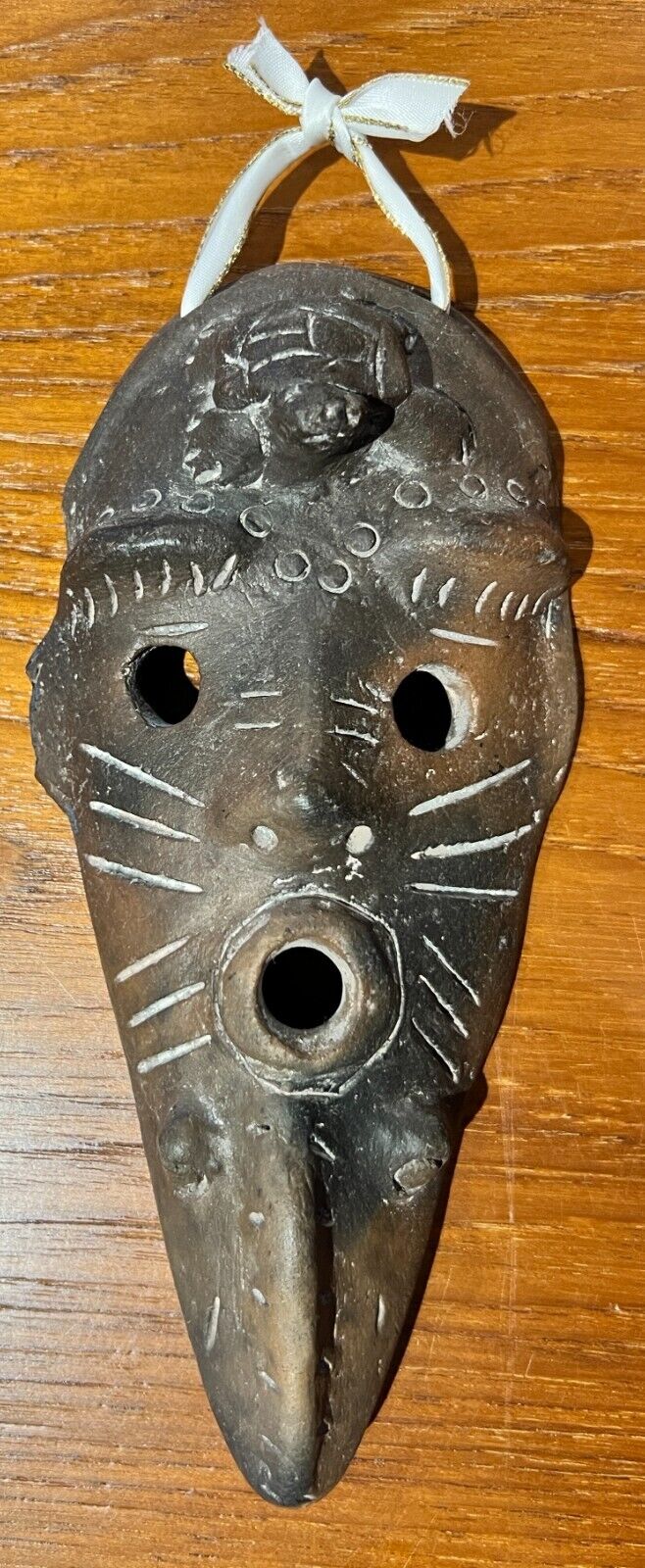 Vintage Rare Clay Tribal Mask With 3 Characters Alligator, Turtle, and Human