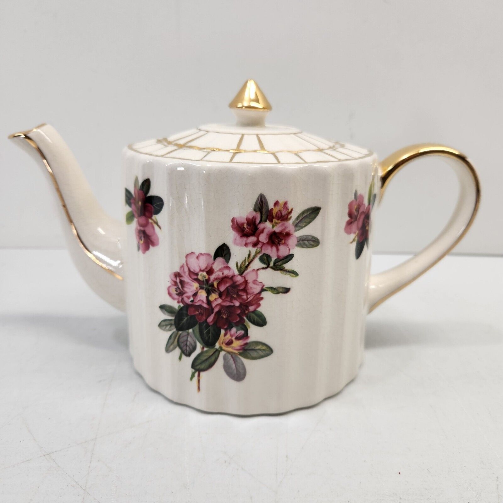 Vtg PRICE BROS Made In England Floral  Ceramic Teapot Gold Trim and Accents 2676