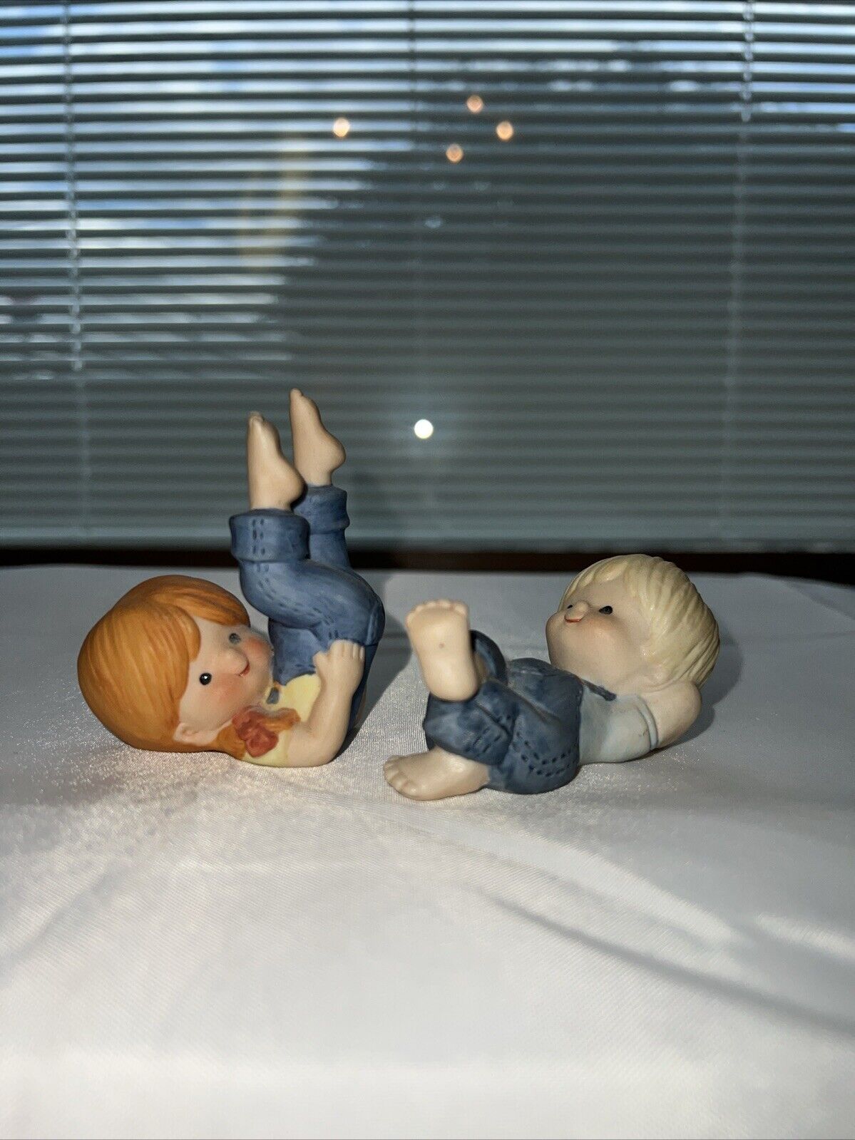 Vtg 1981 Enesco Country Cousin Katie & Scooter Figurines Stretching Exercising