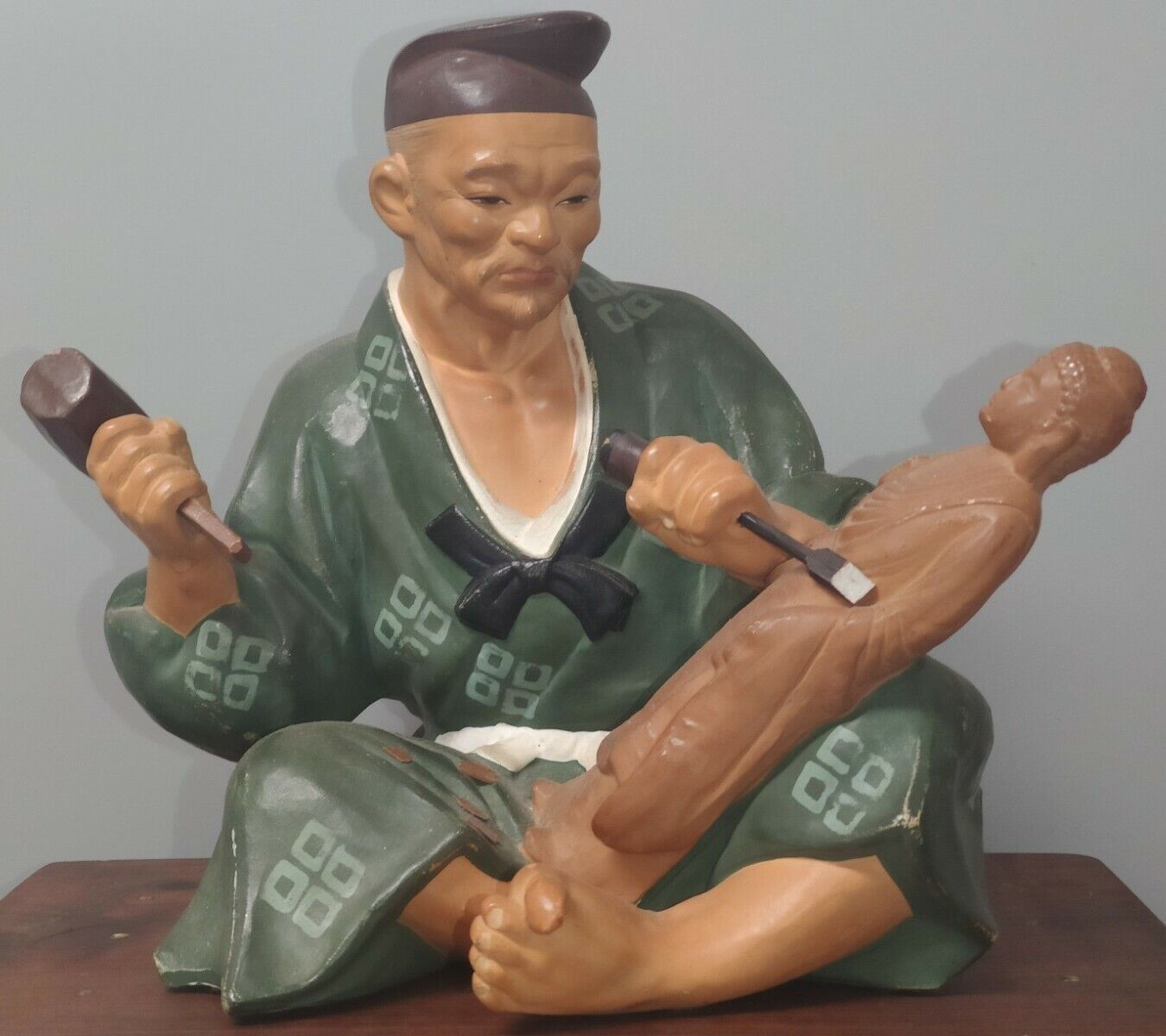 Rare 1950s Japenese Hakata Ceramic Figurine Of A Wood Carver Artisan 7\