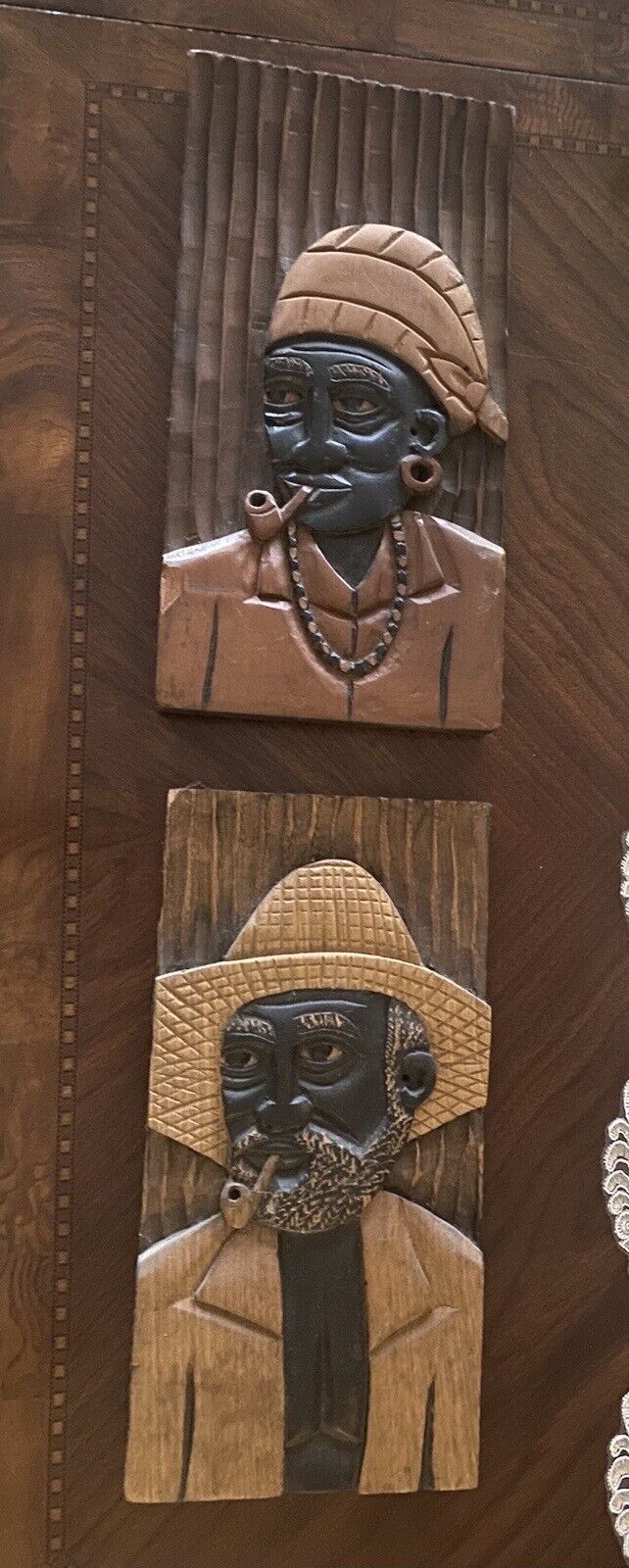 Unique Vintage Hand Carved African Art - Matching Pair Man And Woman .