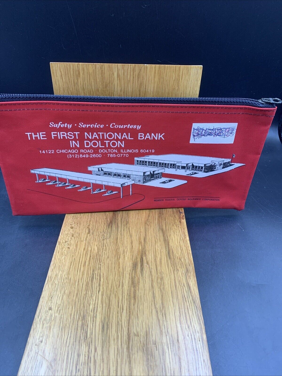 Vintage The First National Bank Of Dolton Illinois Red Zipper Coin Bag 12x5.5