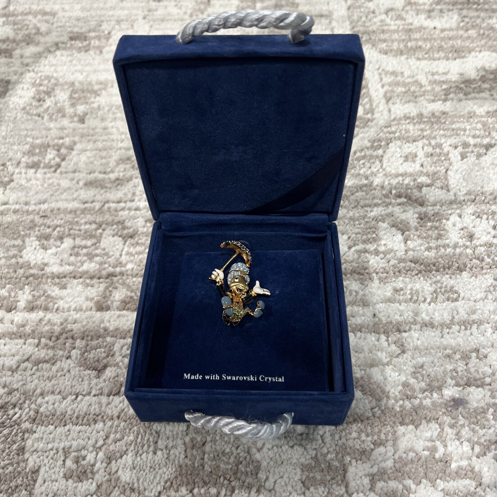 Swarovski Crystal Walt Disney Pin/Brooch Jiminy Cricket Pinocchio w Original Box