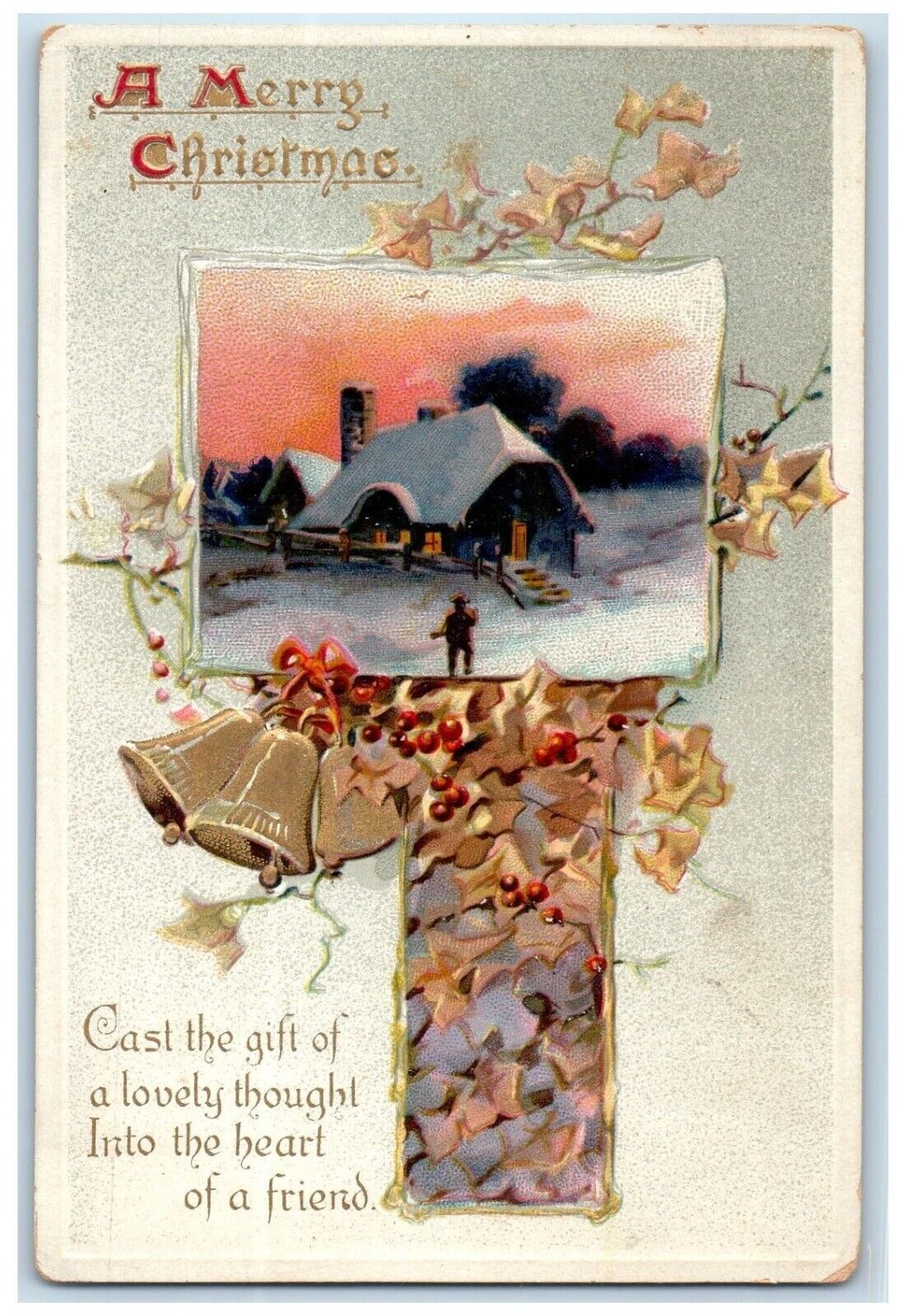 Christmas Postcard Ringing Bells Berries Tuck\'s Embossed c1910\'s Posted Antique