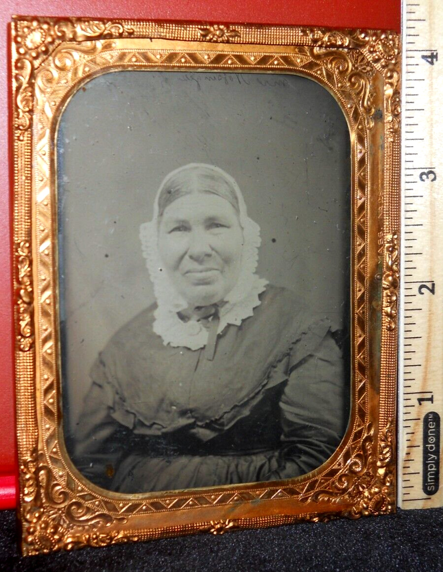 Quarter Plate size Ambrotype older lady in brass mat/frame