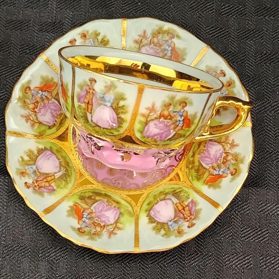 Royal Vienna Teacup & Saucer Espresso Hand Painted Courting Couple Beehive Mark