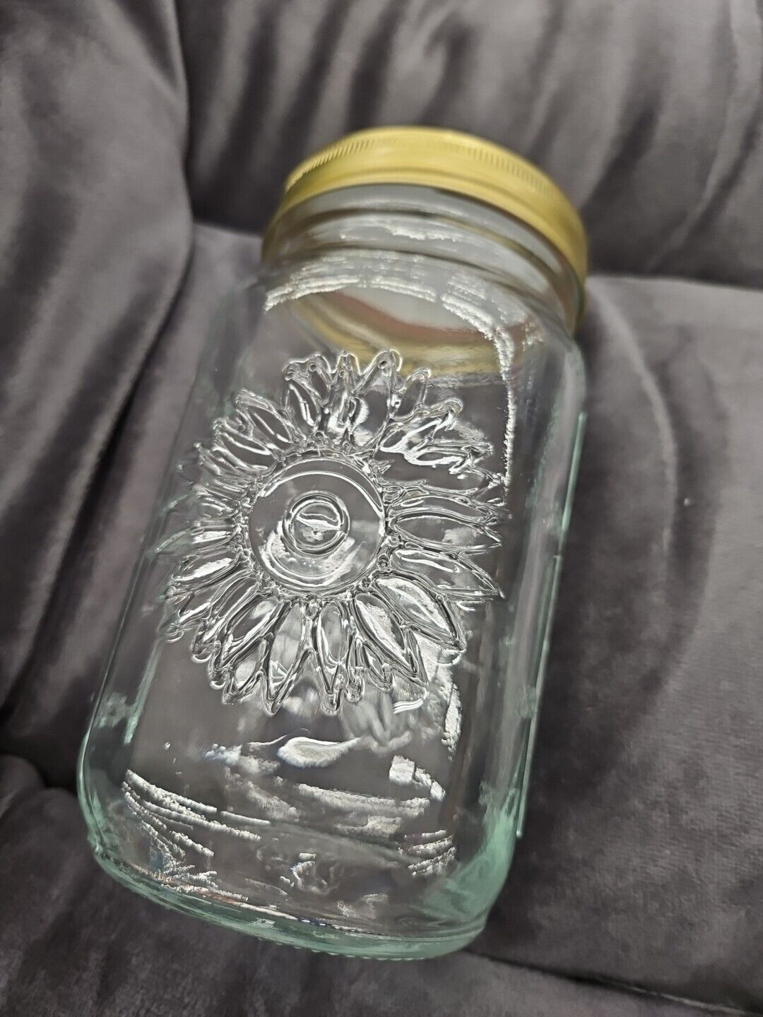 Sunflower design Quart Square Glass Mason Canning Jar ~ 750 ml ~ BEAUTIFUL