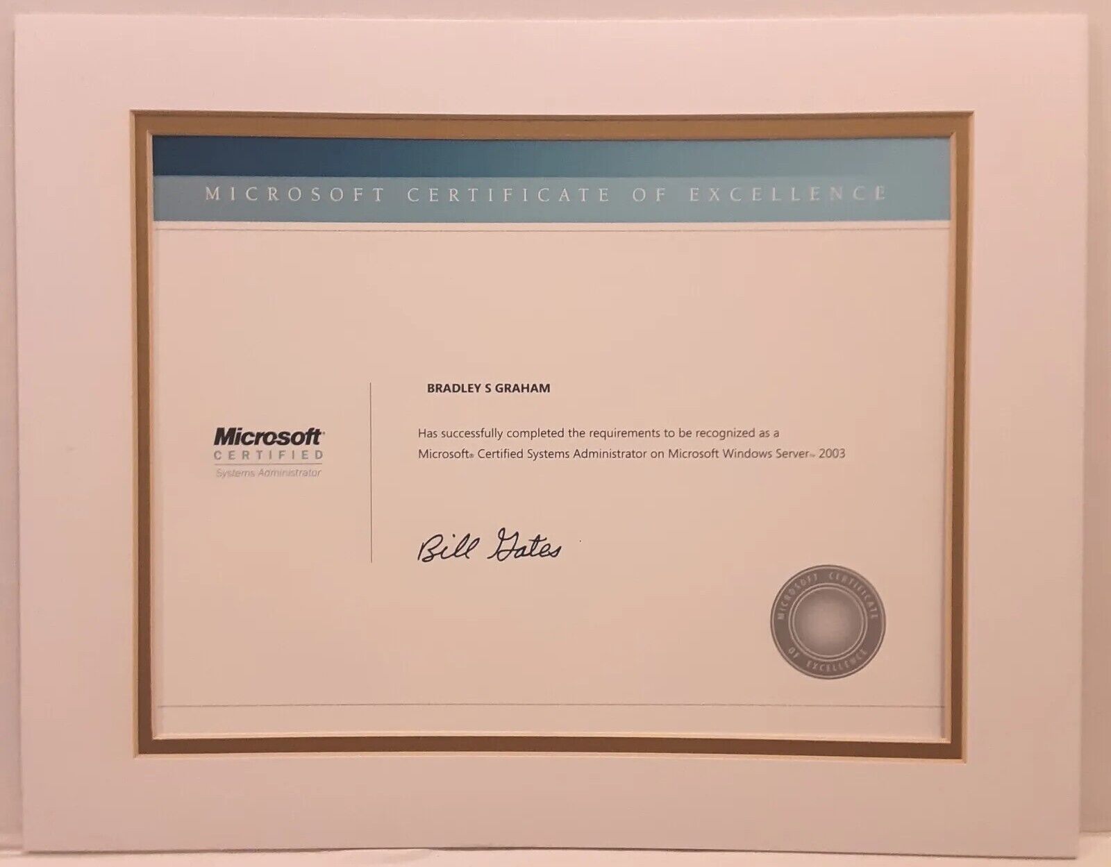 Microsoft Certified Systems Administrator certificate embossed seal