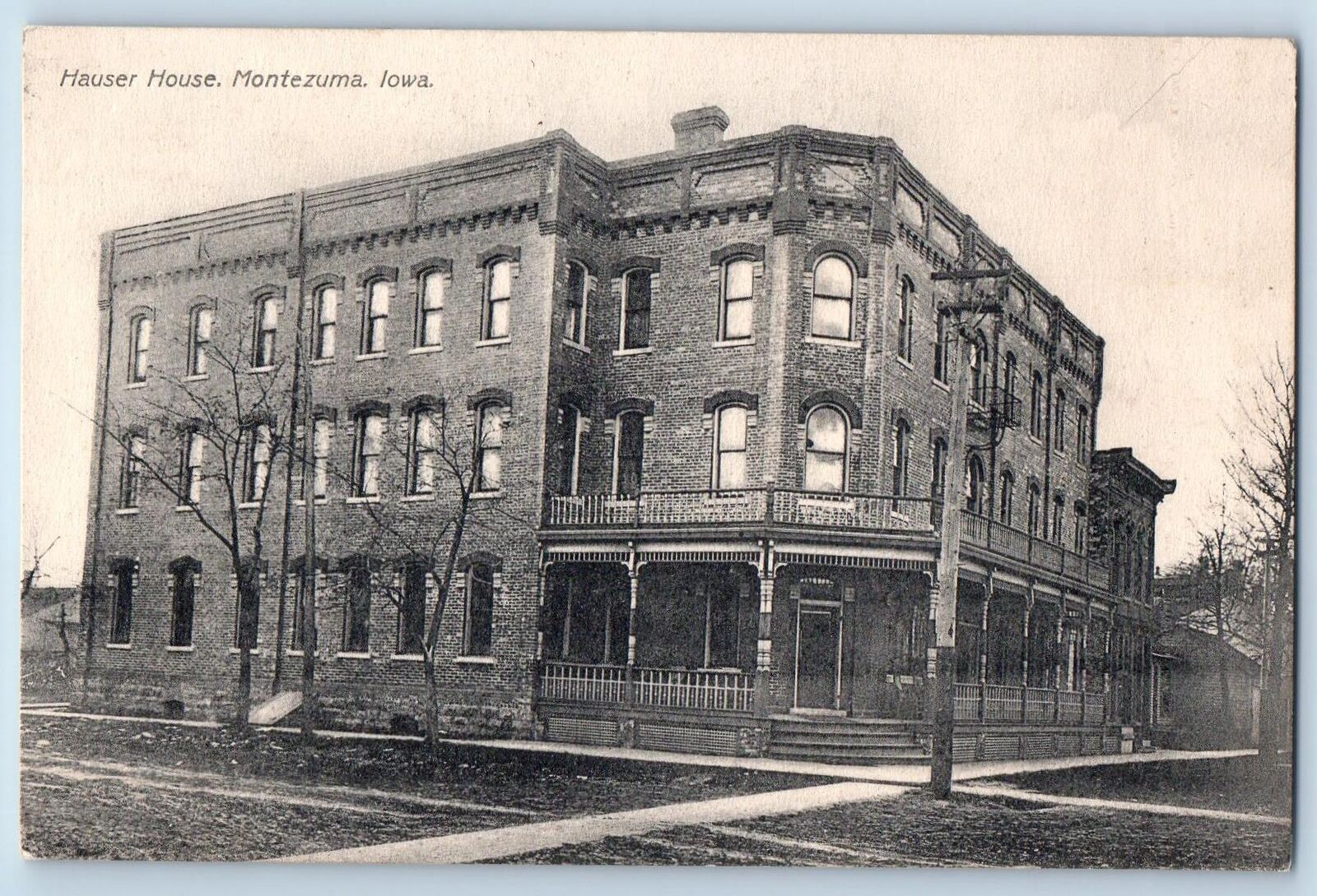 1909 Hauser House Building Pathway Dirt Surround Montezuma Iowa Antique Postcard