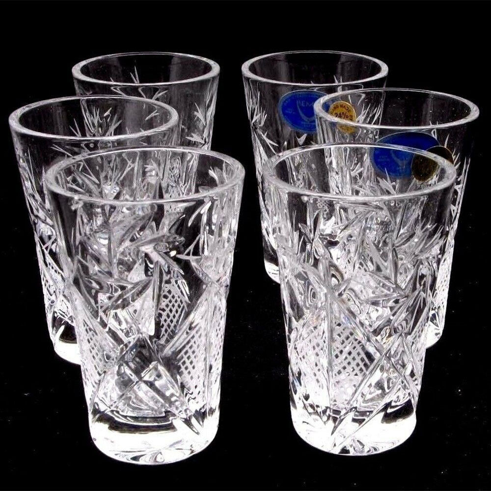 Set of 6 Russian Cut Crystal Shot Glasses 1.2 oz - Soviet / USSR Vodka Glassware