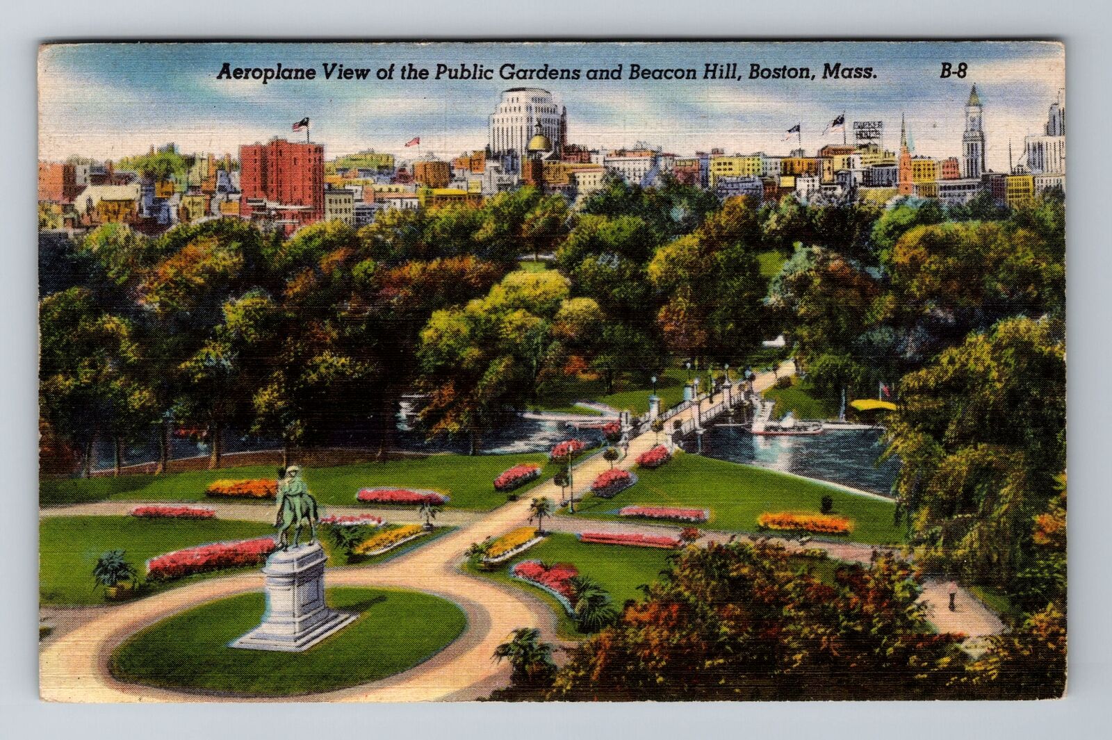 Boston, MA-Massachusetts, Aerial Gardens & Beacon Hill c1946, Vintage Postcard