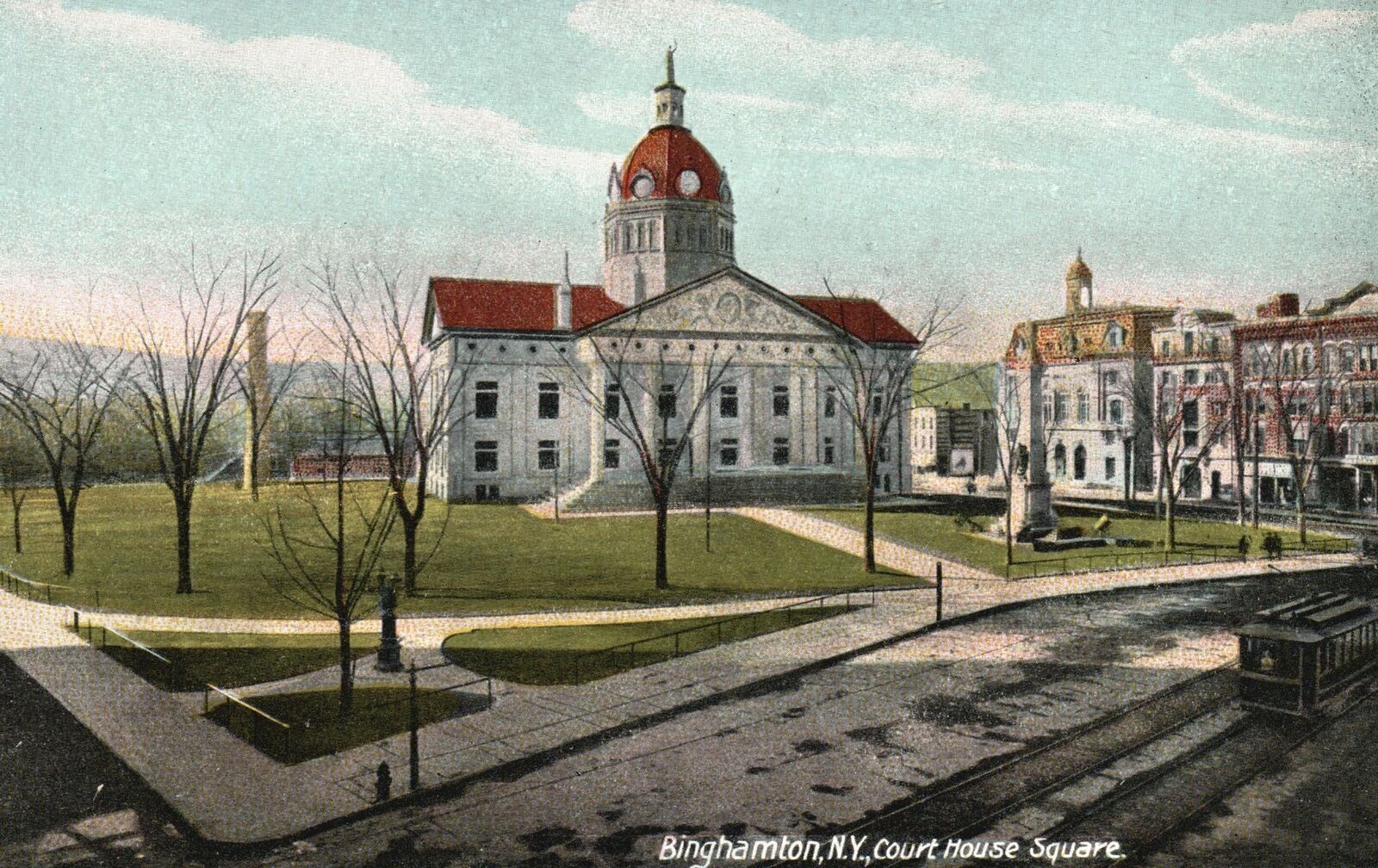 Vintage Postcard 1910's Court House Square Binghamton New York N. Y.