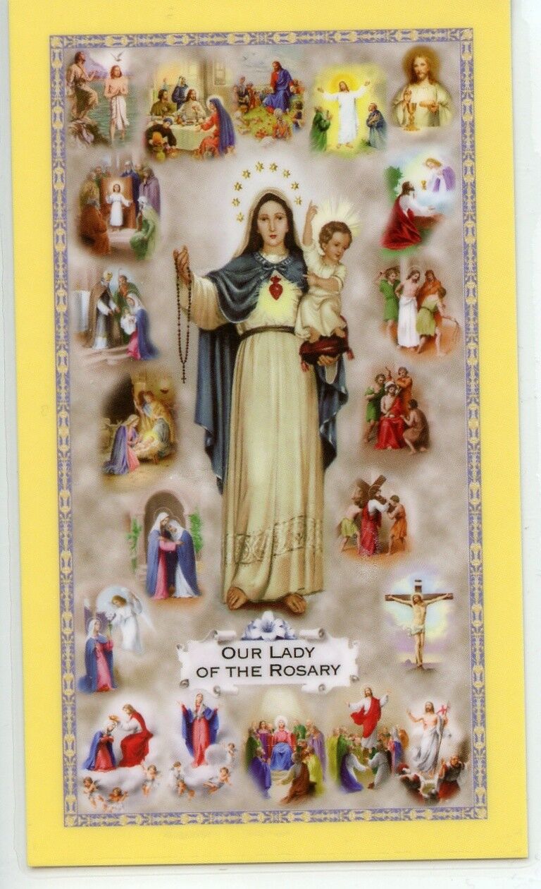 MYSTERIES OF THE HOLY ROSARY - Laminated  Holy Cards.  QUANTITY 25 CARDS