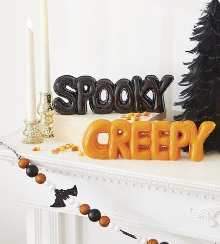 Halloween Decoration RAZ Imports 3-D Ceramic Words CREEPY & SPOOKY 2/Pk 11.75