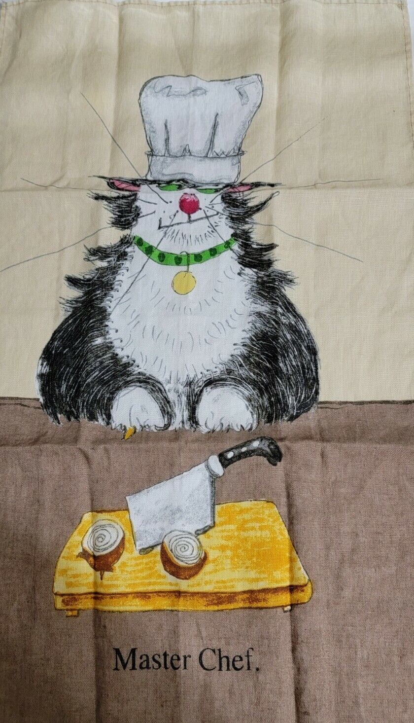 WHIMSICAL Ann Edwards Ulster Weavers Linen Kitchen Tea Towel Fat Cat Master Chef