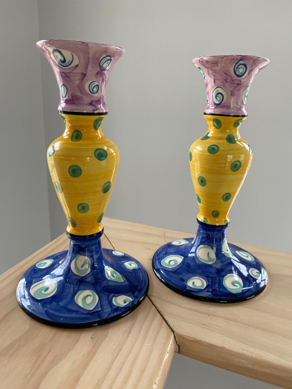 Set of 2 Candle Sticks - Favanol - Portugal - Hand Painted