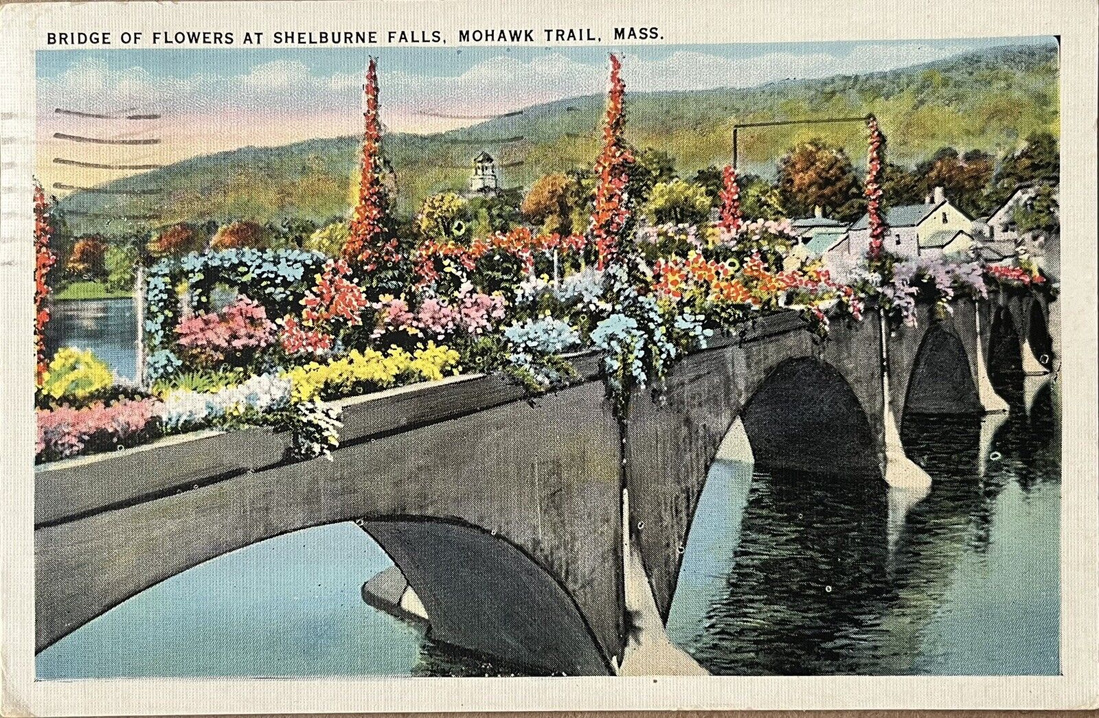 Mohawk Trail MA Bridge of Flowers Shelburne Falls Massachusetts Postcard c1930