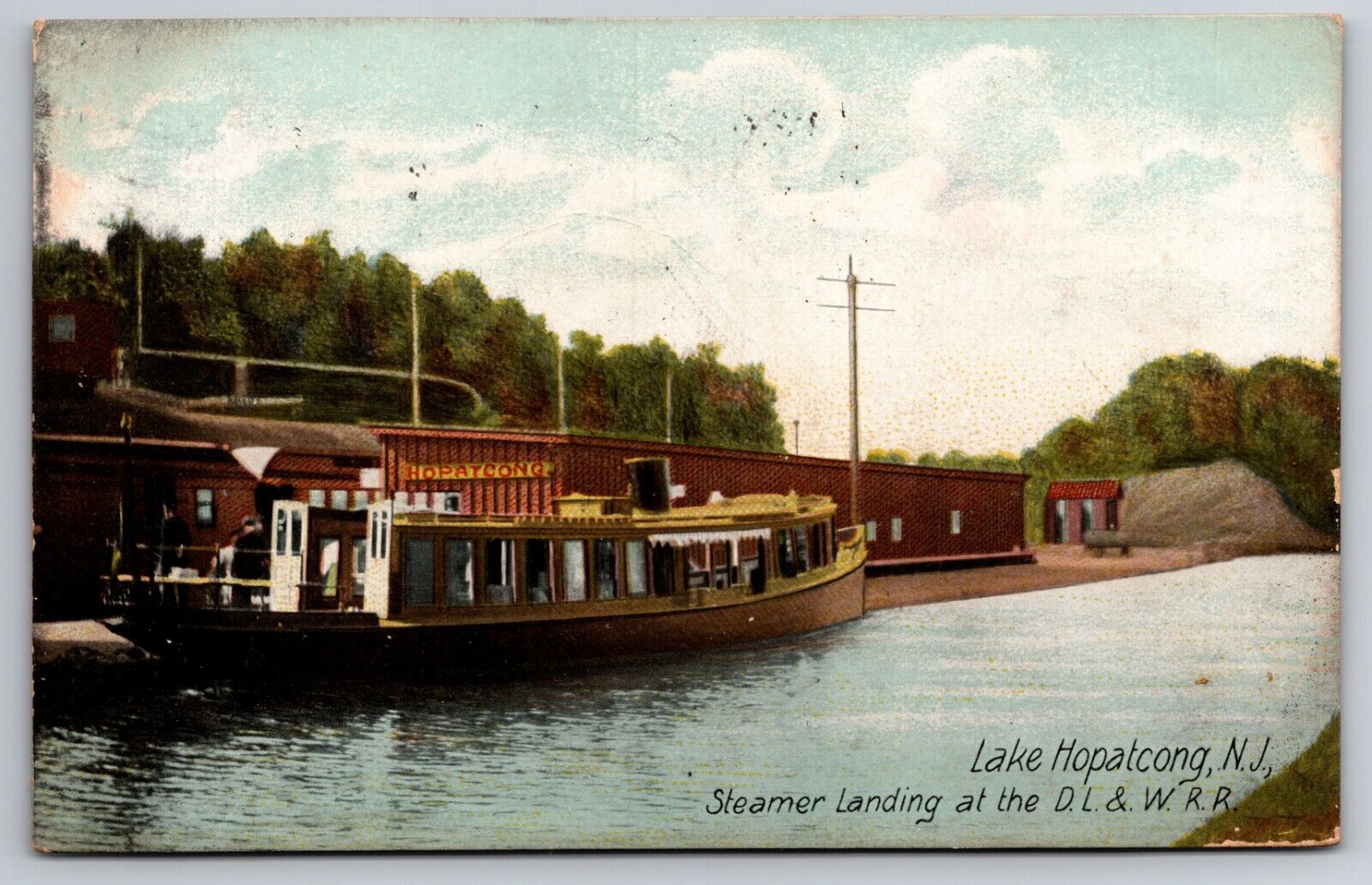 Steamer Landing at Railroad Dock Lake Hopatcong New Jersey NJ 1910 Postcard