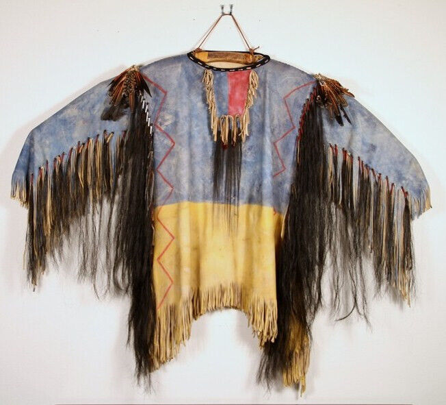 Old American Handmade Beige Buckskin Suede Beaded Powwow Regalia War Shirt  N3