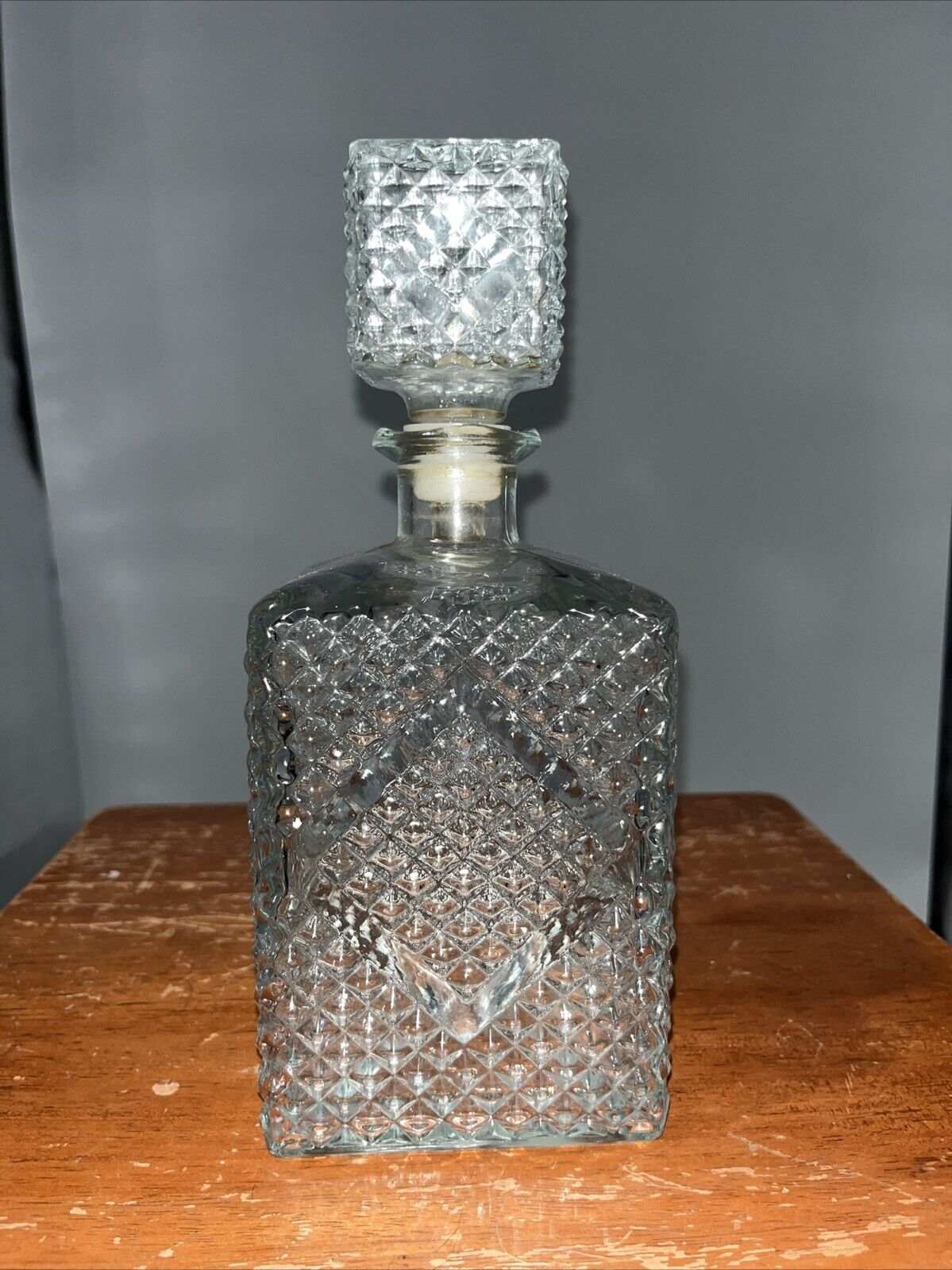 Vintage Diamond Accented Bourbon Bottle Liquor Glass Decanter