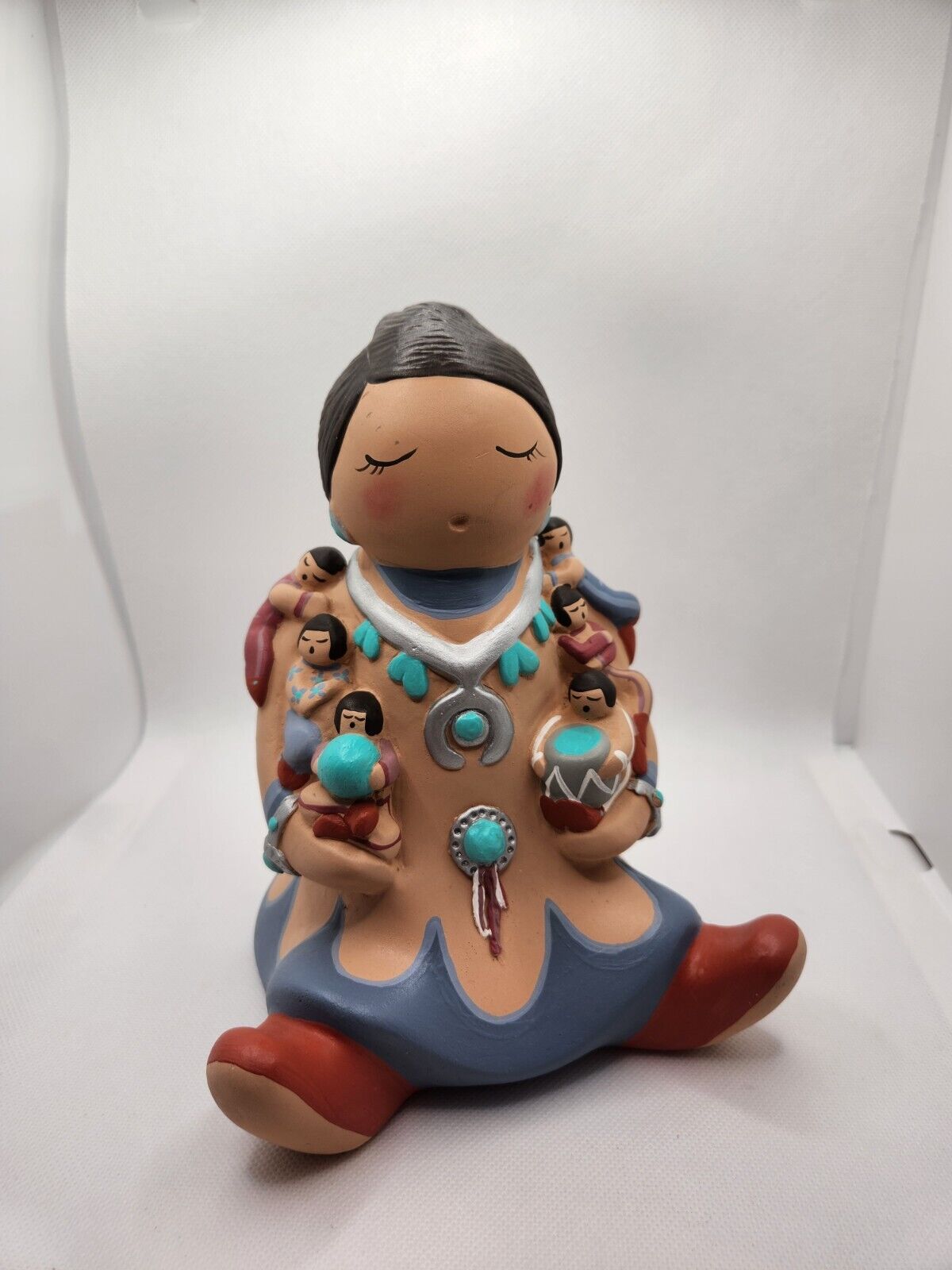 Vtg 7” Clay Native American Storyteller Figurine By Whitefeather Studios 1994 