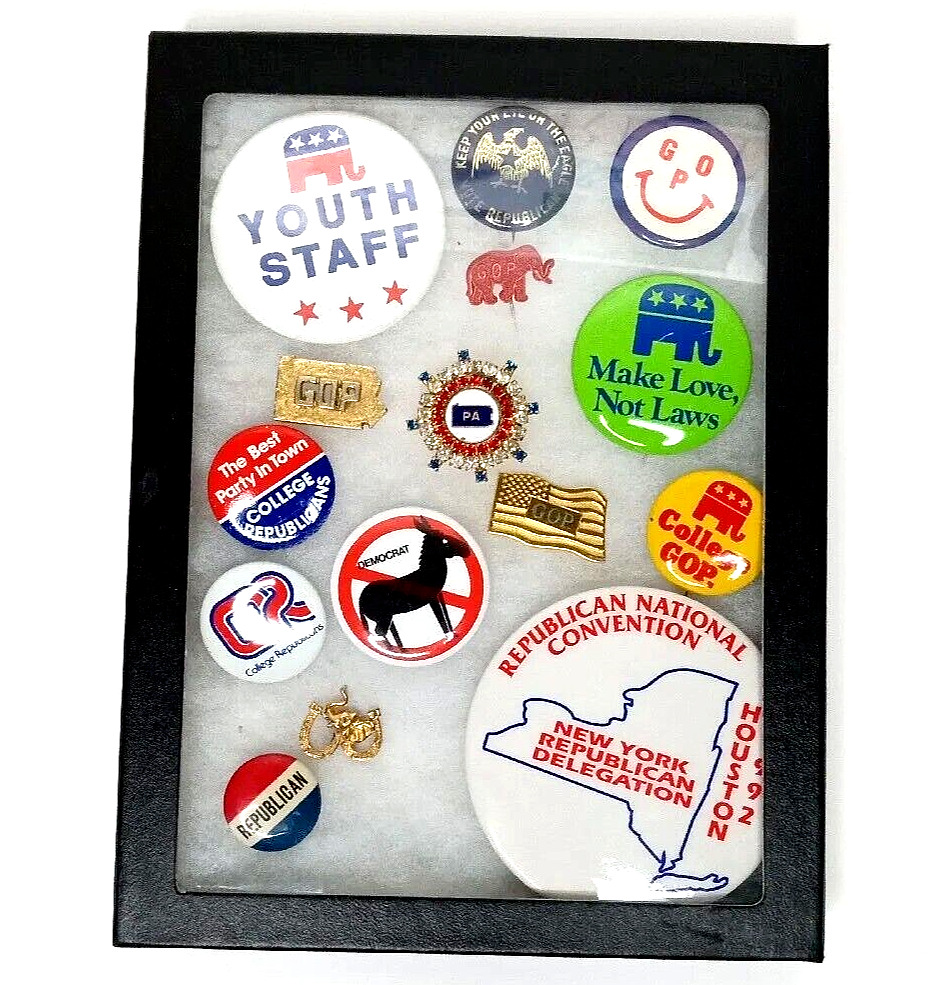 Vintage GOP RNC Republican Party Pinbacks Pins Convention College in Case Lot 15