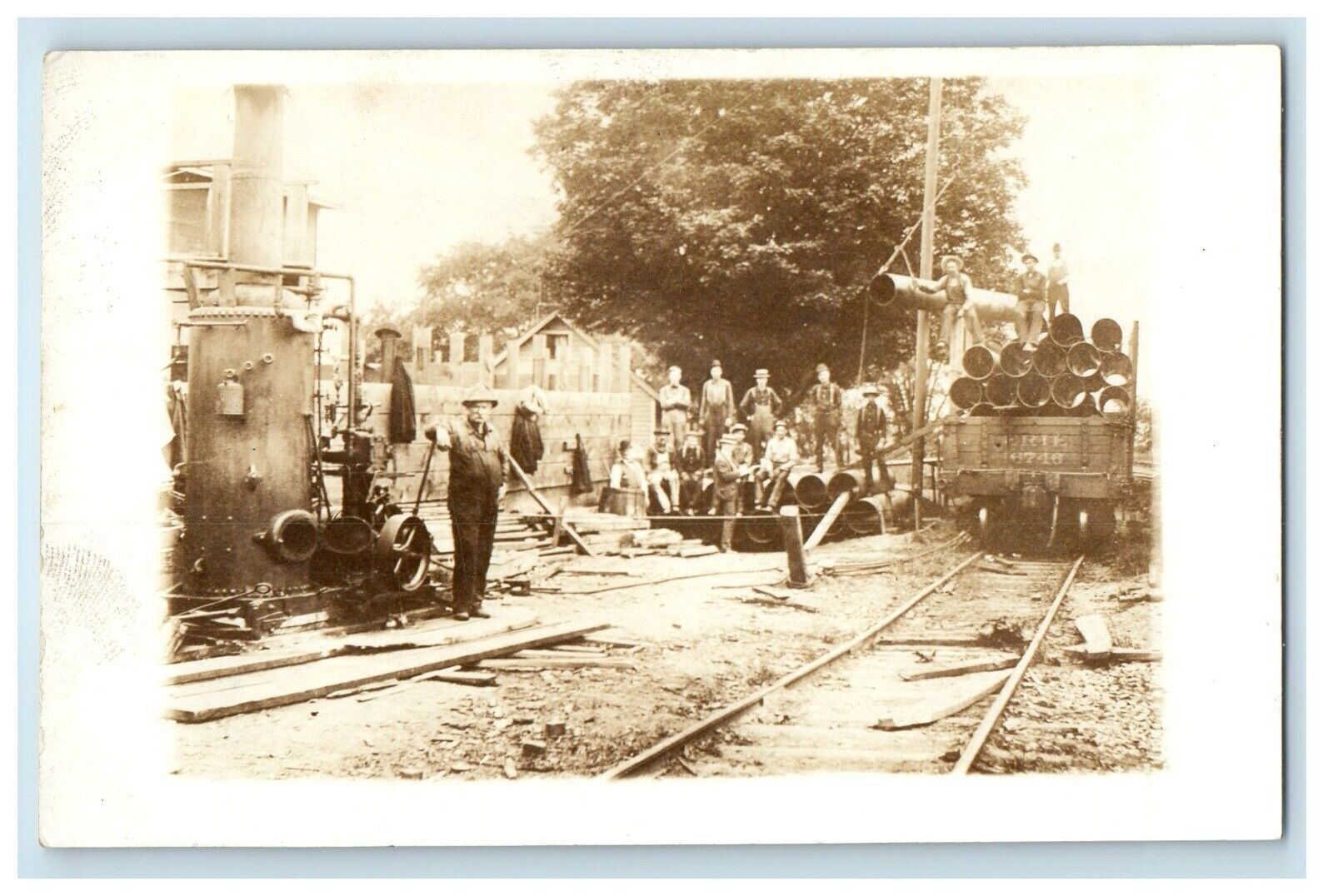 Lawton Station NY, Pipe Construction Workers Occupational RPPC Photo Postcard