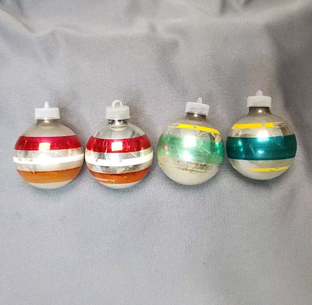 Vintage Shiny Brite Mercury Glass Striped Christmas Ornaments 1.75\