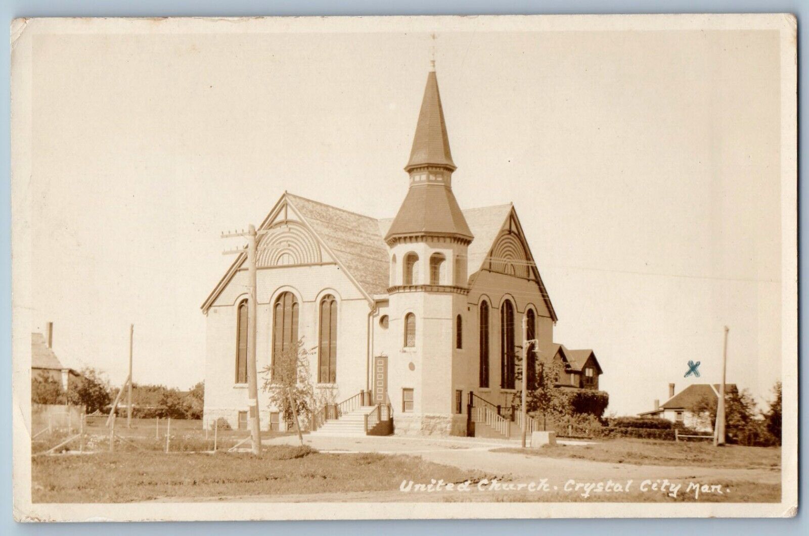 c1920s United Church Crystal City Manitoba Canada RPPC Photo Postcard