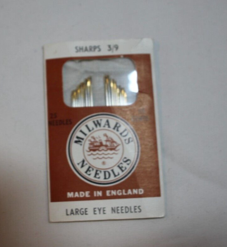 Vintage Milwards needle kit, made in England, sharps 3/9 large eye