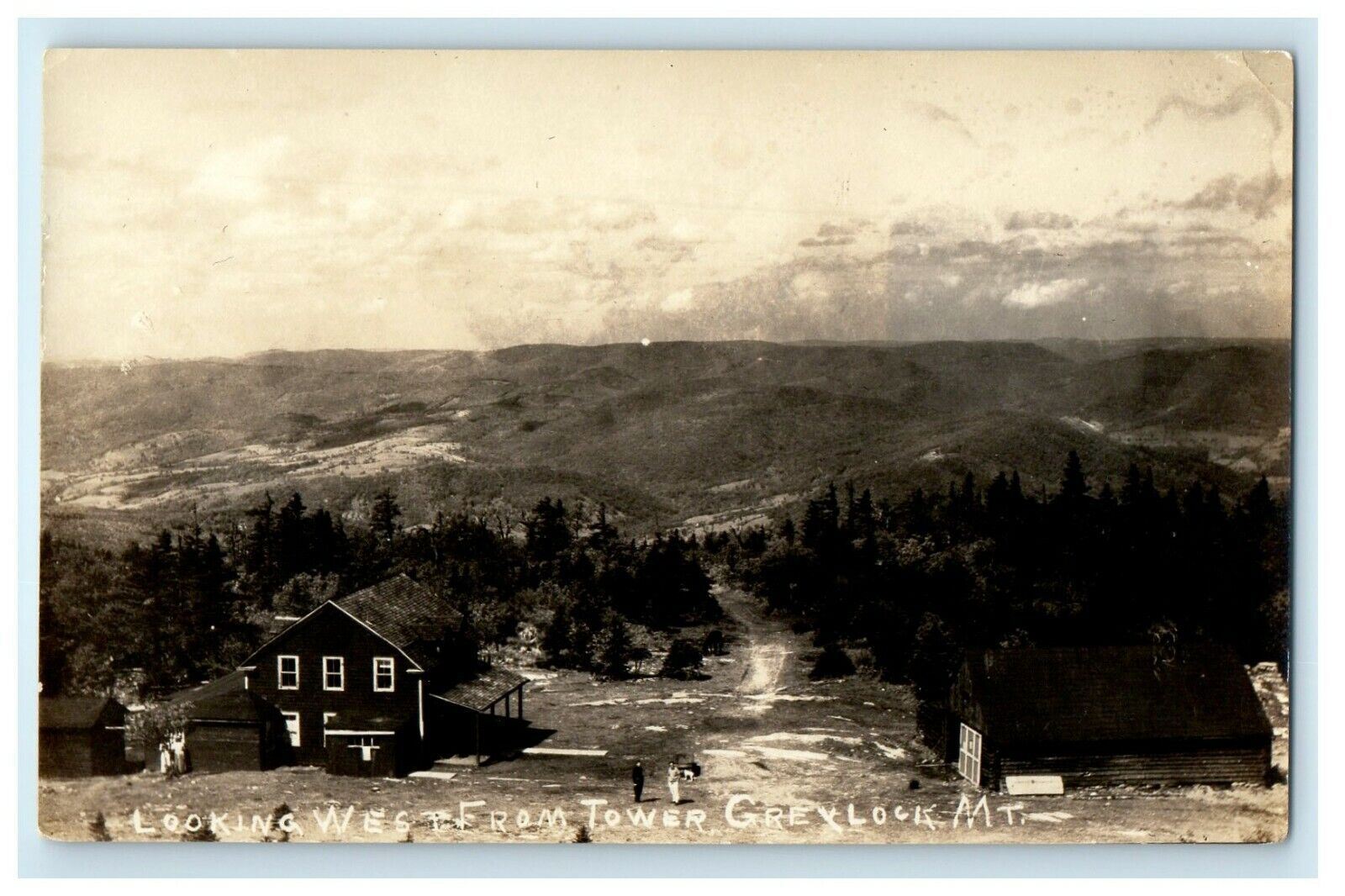 c1905 Adams MA, Looking West From Tower Greylock Mountain RPPC Photo Postcard