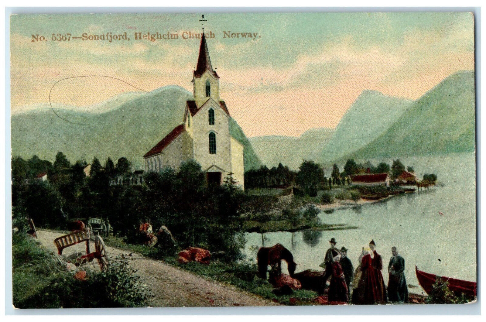 c1910 View of Sondfjord Helghcim Church Norway Antique Unposted Postcard