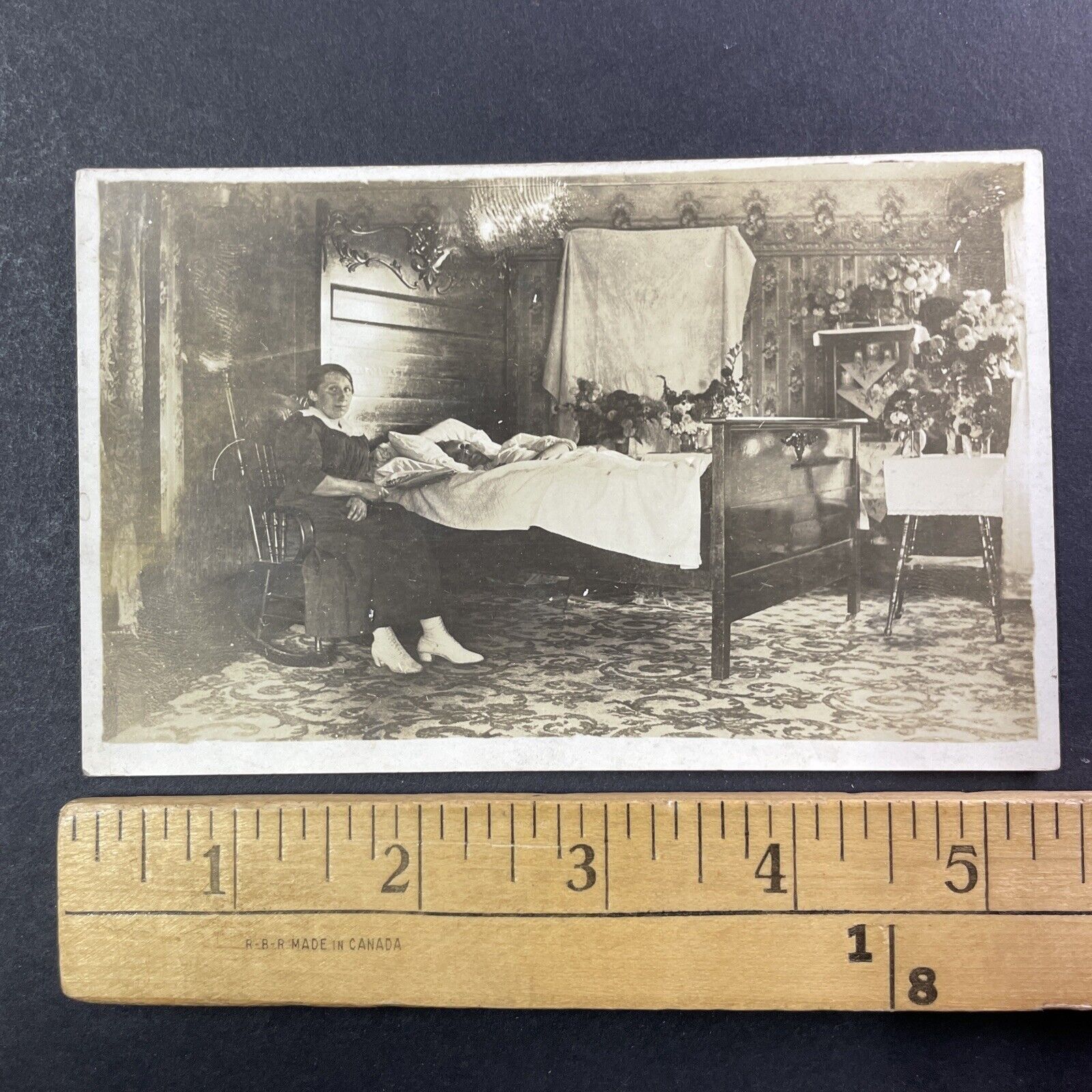 Spanish Flu Deathbed Woman Last Photo Postcard Antique 1918 Boston MA X1226