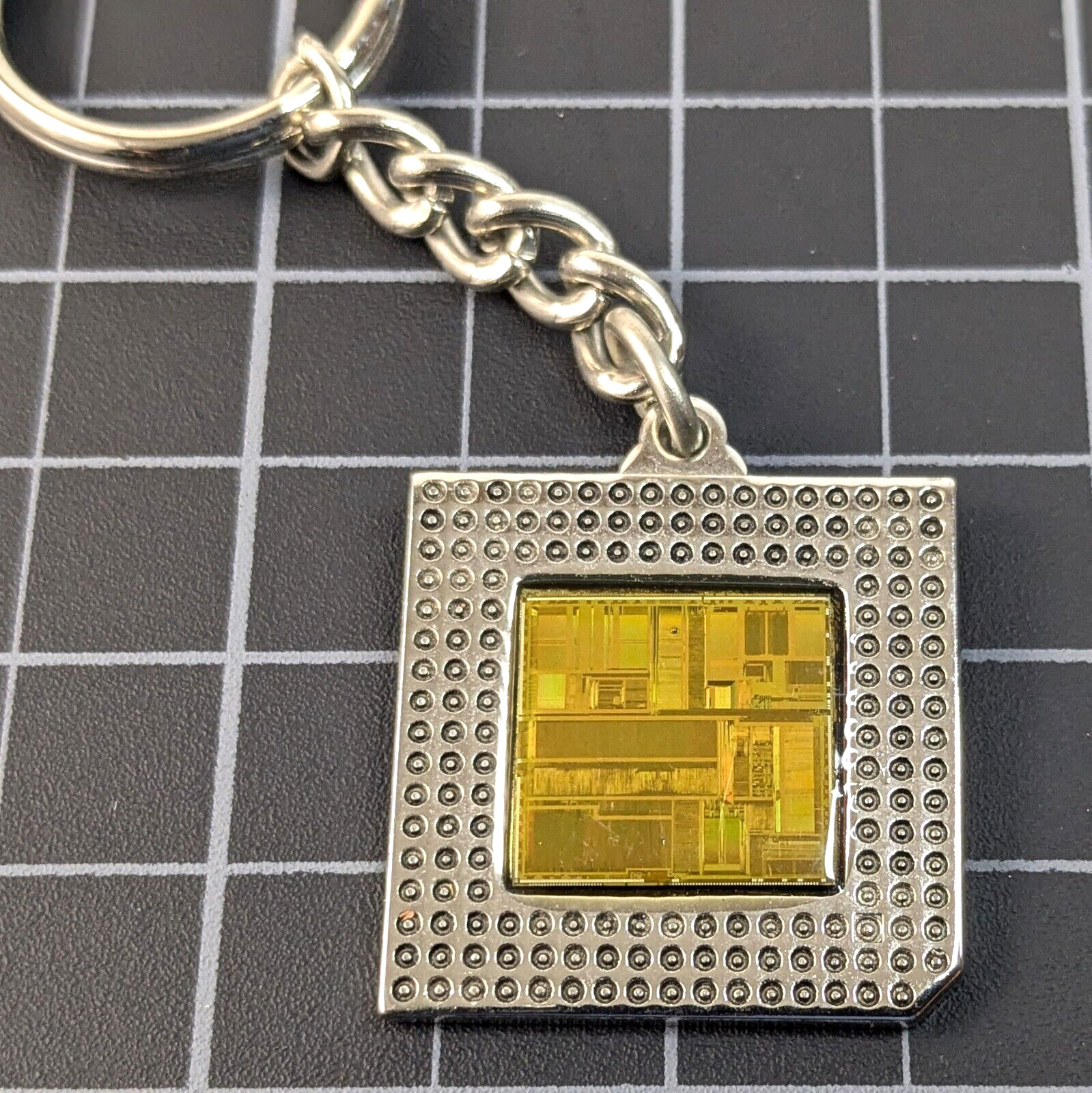 Vintage 1992 Intel Pentium Processor Chip Key Chain '92 Silver Embedded Chip