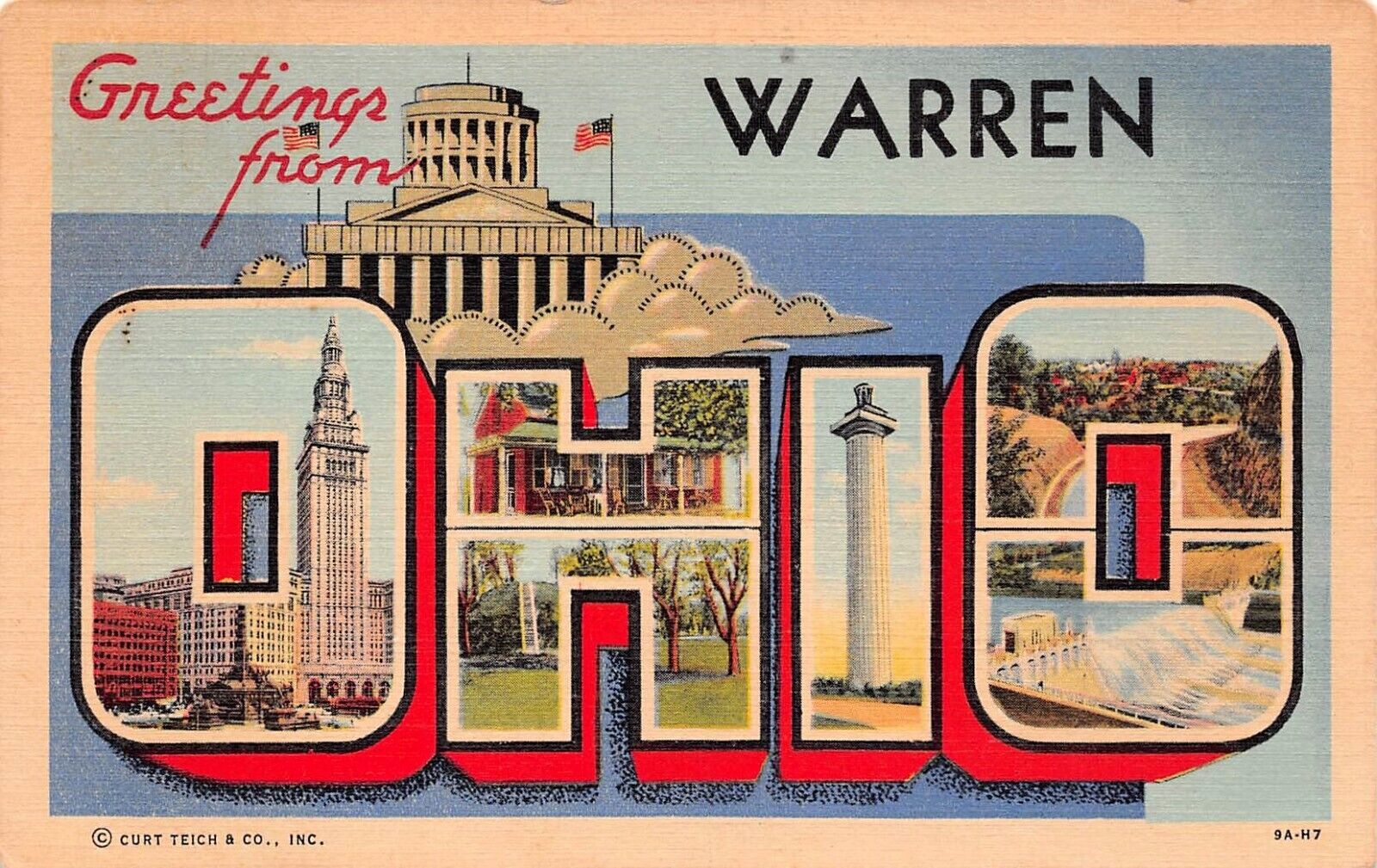 Warren OH Ohio Large Letters Capitol Union Train Station Vtg Postcard C63