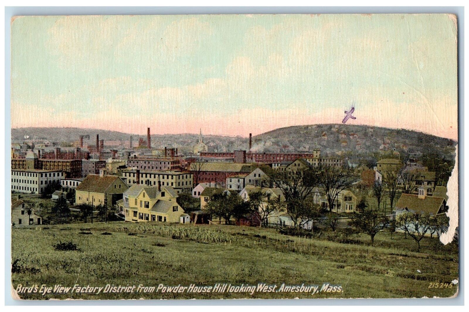 c1950\'s Birds Eye View Factory District Building Amesbury Massachusetts Postcard