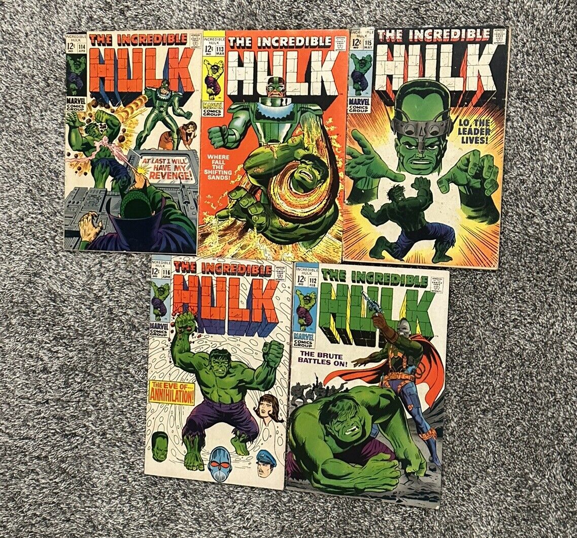 Lot of 5 Silver Age Incredible Hulk Comic Books