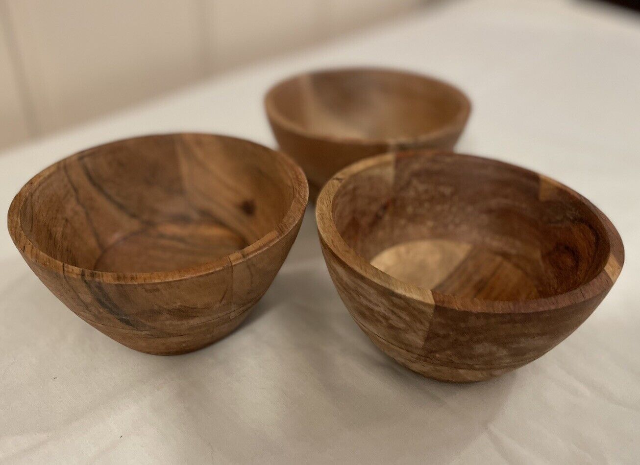 Vintage Wood Small Bowls Set Of 3 Decorative Dry Food Bits And Trinkets Keys