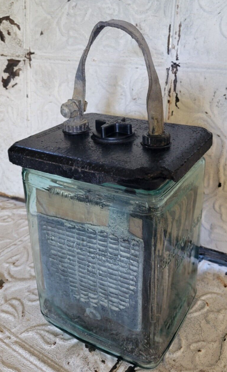 Antique Delco Light Exide Glass Battery Jar Complete