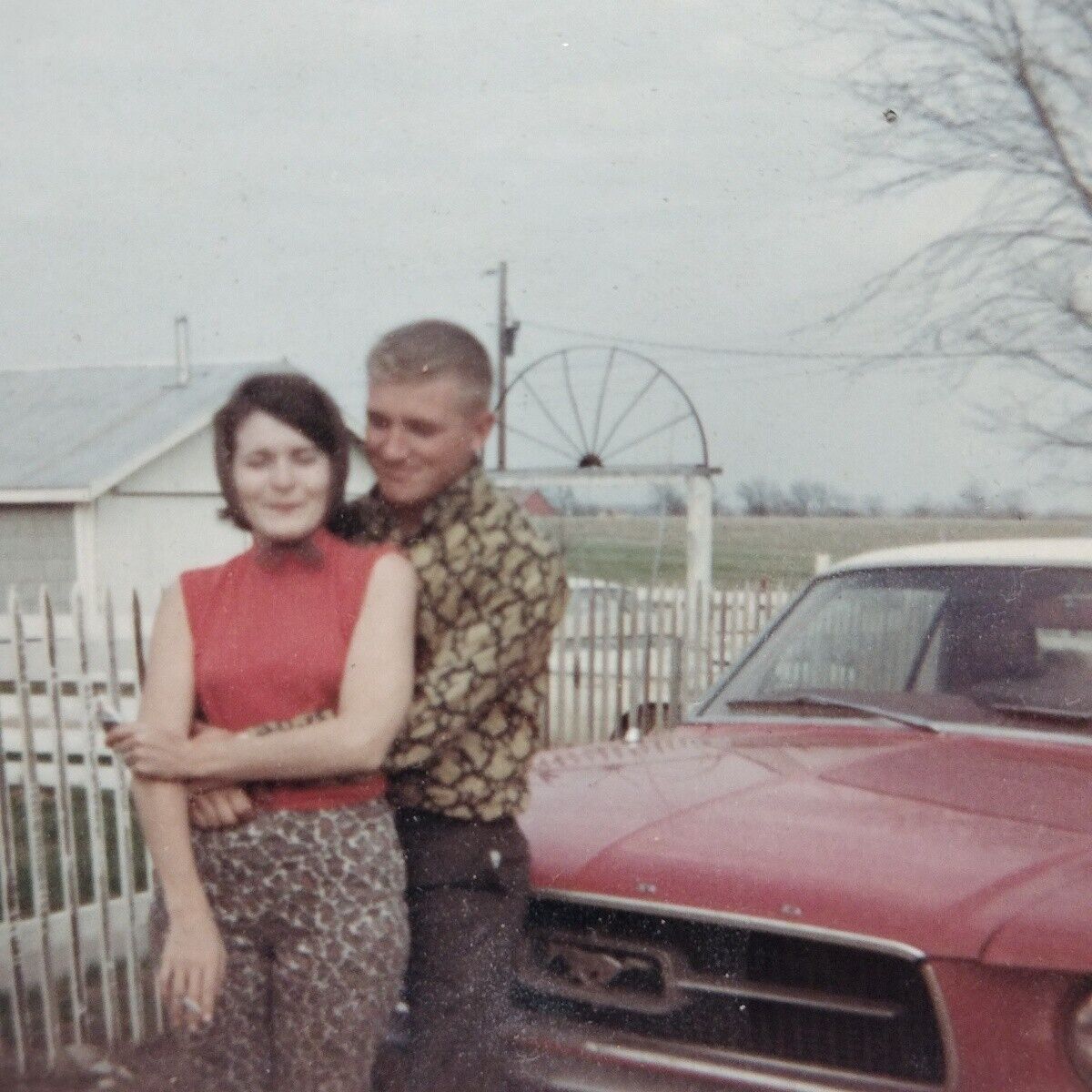 Vintage Real Photo ~ 1960s Young Couple with Red Ford Mustang ~ 3.5\