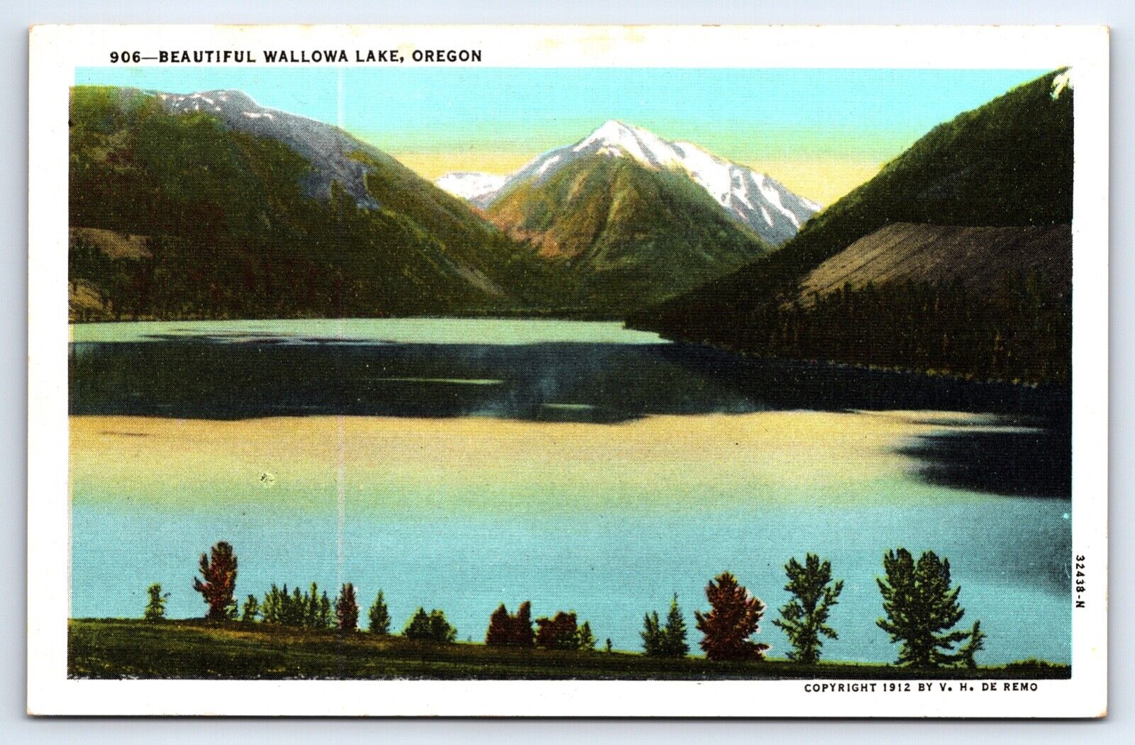 Linen Postcard Mountains Beautiful Wallowa Lake Oregon c1930s Unposted
