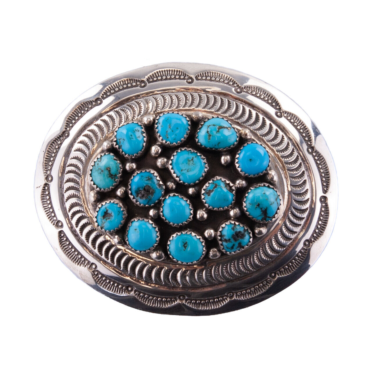 Navajo Thompson Platero Sterling Silver & Turquoise Belt Buckle Signed - Vintage